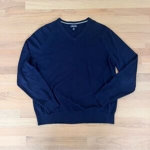 LANDS END Navy Blue 100% Supima Cotton V-Neck SWEATER SZ XL 46-48